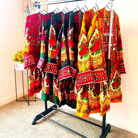 Vibrant Multicolor Traditional Dress with Orange Dupatta S-M-L, available - Picture 3 of 5